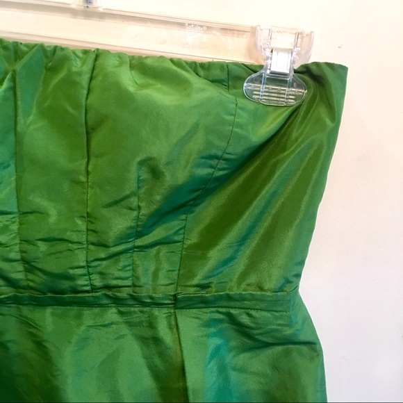 {J. Crew} Bright Green Silk Lined Strapless Dress - Picture 2 of 7